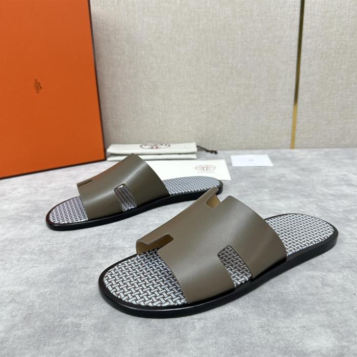 NIGO Hermes Men's Summer Solid Color Suede Round Toe H Leather Slippers Sandals Shoes #nigo75391