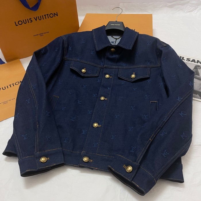 NIGO Louis Vuitton Men's Spring And Autumn Logo Embroidery Color Line Single Breasted Denim Long Sleeved Jacket Jeans Pants Set Suit #nigo75393