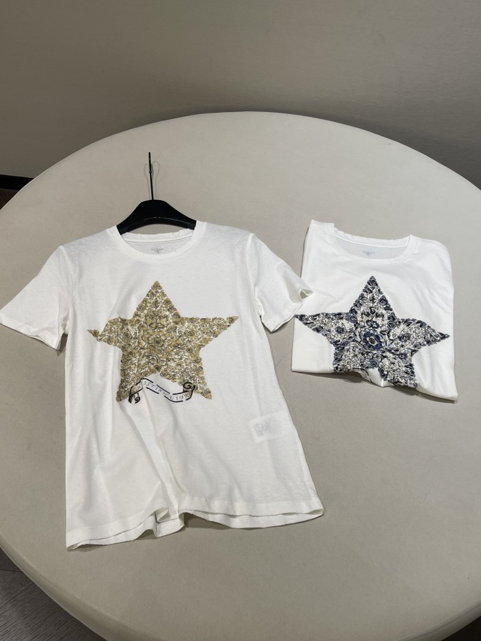 NIGO DIOR Women's Summer Solid Color Pentagram Pattern Printed Cotton Loose Short Sleeve T-Shirt #nigo75387