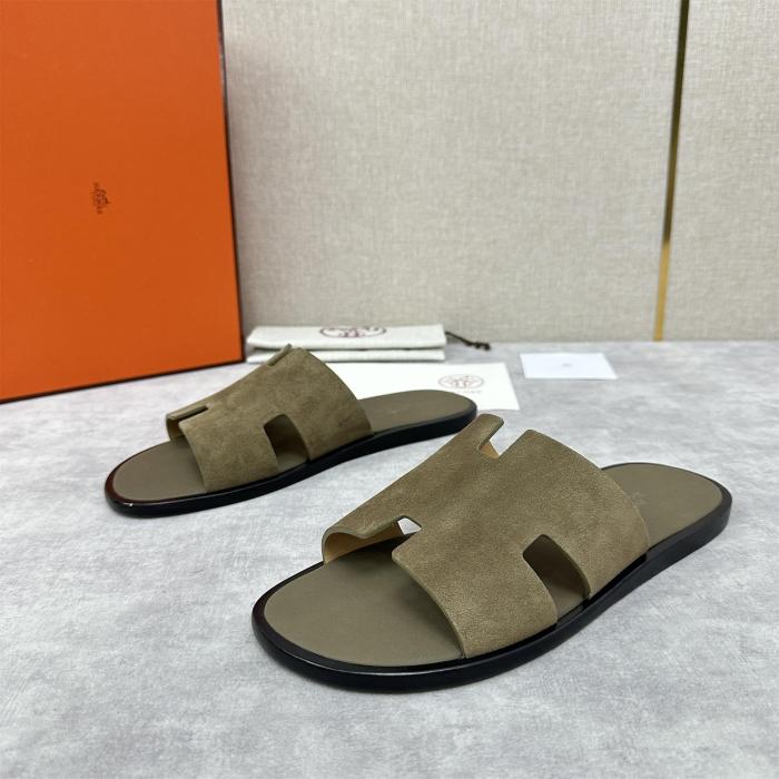 NIGO Hermes Men's Summer Solid Color Suede Round Toe H Leather Slippers Sandals Shoes #nigo75391