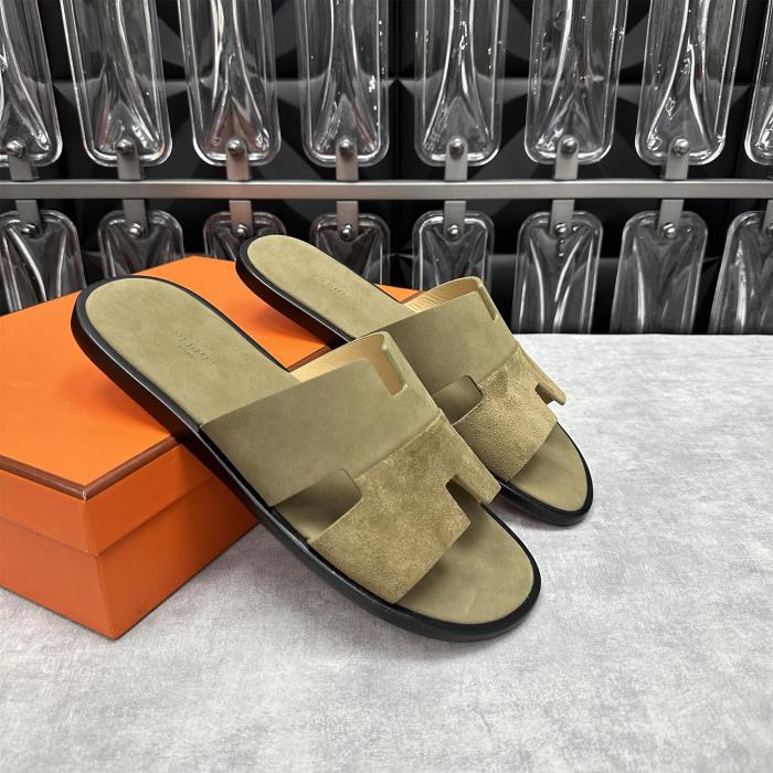 NIGO Hermes Men's Summer Solid Color Suede Round Toe H Leather Slippers Sandals Shoes #nigo75391