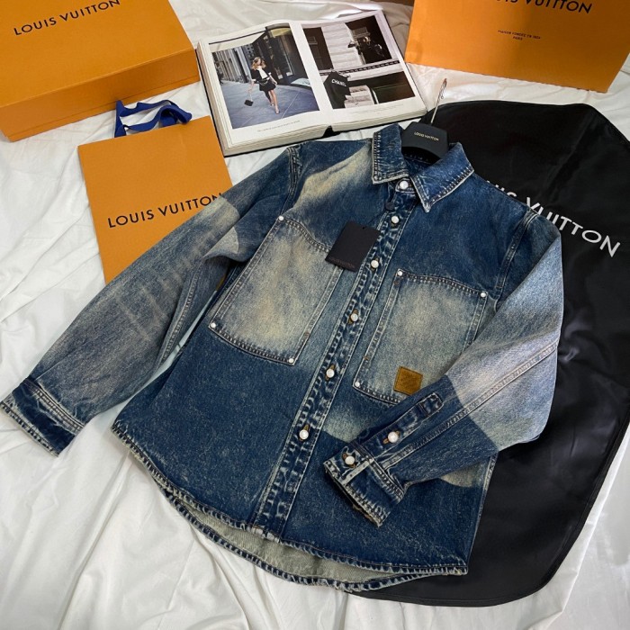 NIGO Louis Vuitton Men's Spring And Fall Blue Logo Badge Lapel Single Breasted Gradient Long Sleeved Shirt Jacket #nigo75392