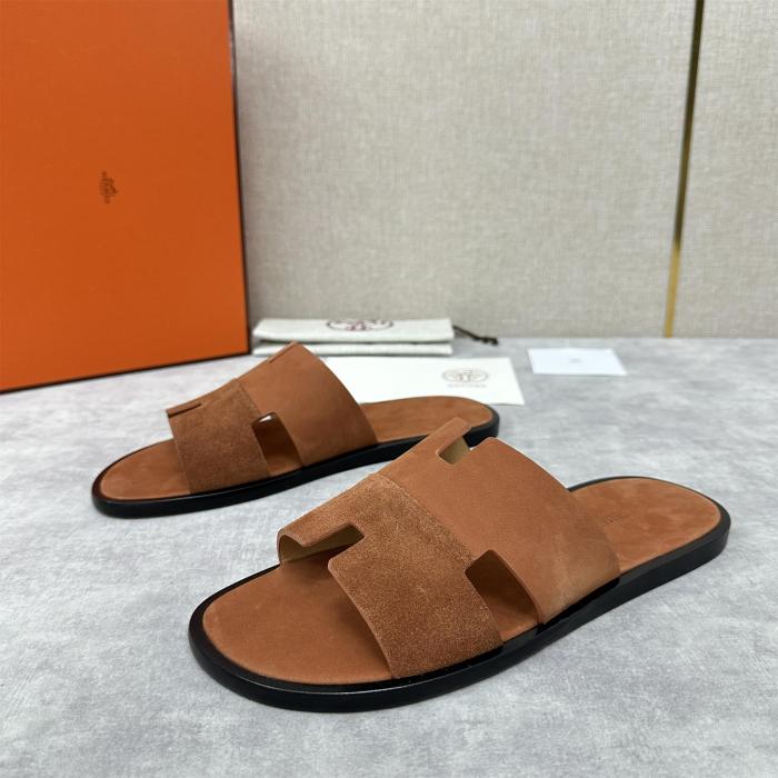 NIGO Hermes Men's Summer Solid Color Suede Round Toe H Leather Slippers Sandals Shoes #nigo75391