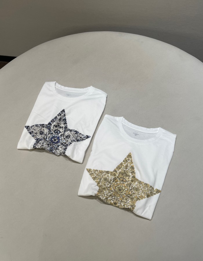 NIGO DIOR Women's Summer Solid Color Pentagram Pattern Printed Cotton Loose Short Sleeve T-Shirt #nigo75387