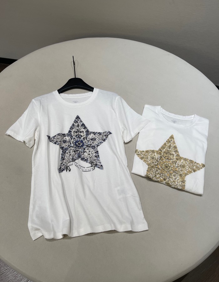 NIGO DIOR Women's Summer Solid Color Pentagram Pattern Printed Cotton Loose Short Sleeve T-Shirt #nigo75387