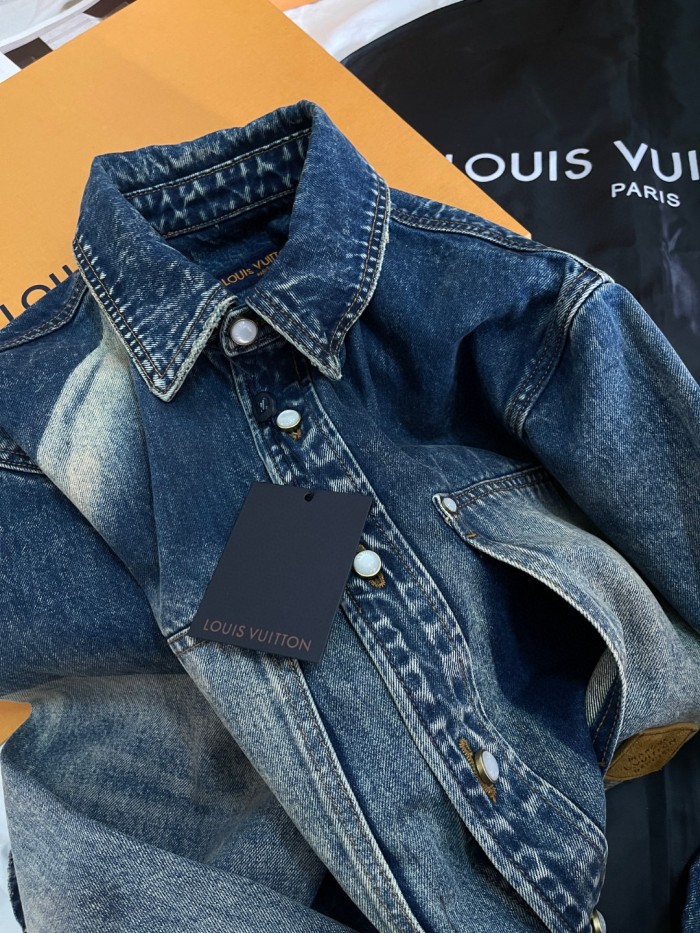 NIGO Louis Vuitton Men's Spring And Fall Blue Logo Badge Lapel Single Breasted Gradient Long Sleeved Shirt Jacket #nigo75392