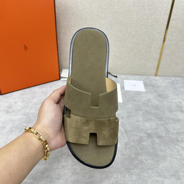 NIGO Hermes Men's Summer Solid Color Suede Round Toe H Leather Slippers Sandals Shoes #nigo75391