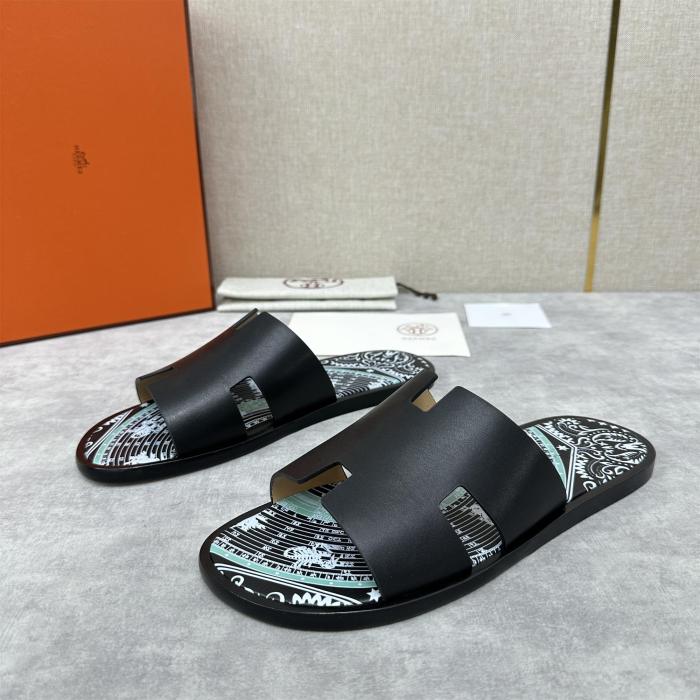 NIGO Hermes Men's Summer Solid Color Suede Round Toe H Leather Slippers Sandals Shoes #nigo75391