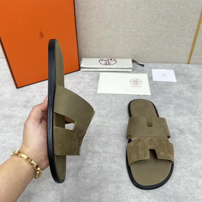 NIGO Hermes Men's Summer Solid Color Suede Round Toe H Leather Slippers Sandals Shoes #nigo75391