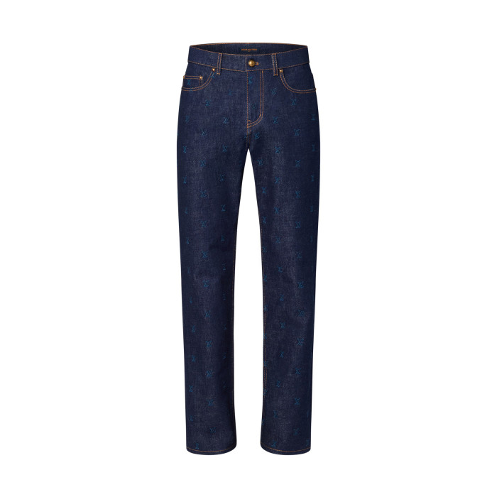 NIGO Louis Vuitton Men's Spring And Autumn Logo Embroidery Color Line Single Breasted Denim Long Sleeved Jacket Jeans Pants Set Suit #nigo75393