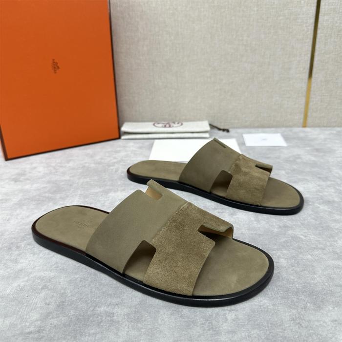 NIGO Hermes Men's Summer Solid Color Suede Round Toe H Leather Slippers Sandals Shoes #nigo75391