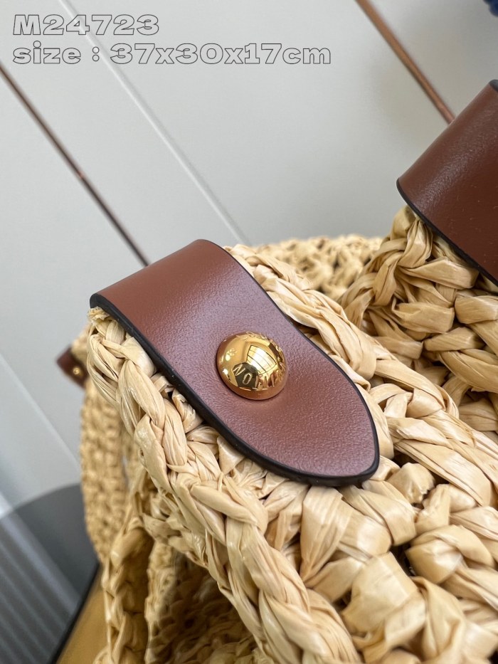 NIGO Louis Vuitton ONTHEGO Women's Solid Color Letter Logo Leather Patch Natural Raffia Shopper Handbag Tote Bag Bags #nigo75397