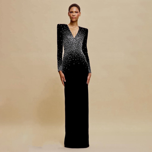 NIGO Alex Perry Women's Spring And Autumn Sexy V-neck Fashion Hot Drilling Velvet Long Sleeve Solid Color Dresses Ngvp #nigo1138