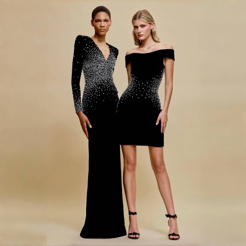 NIGO Alex Perry Women's Spring And Autumn Sexy V-neck Fashion Hot Drilling Velvet Long Sleeve Solid Color Dresses Ngvp #nigo1138