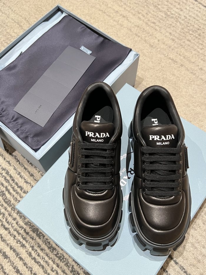 NIGO Prada Women's Autumn and Winter Triangle Label Logo Solid Color Sheepskin Thick Sole Loafers Shoes #nigo75448