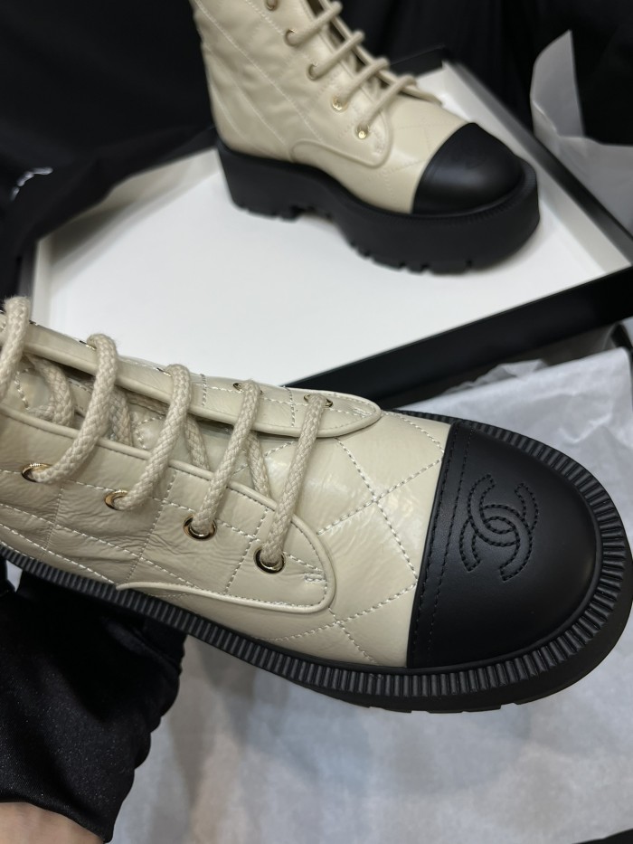 NIGO Chanel Women's Fall And Winter Solid Color Lace-up Mid-calf Thick-soled Knight Boots Shoes #nigo75458