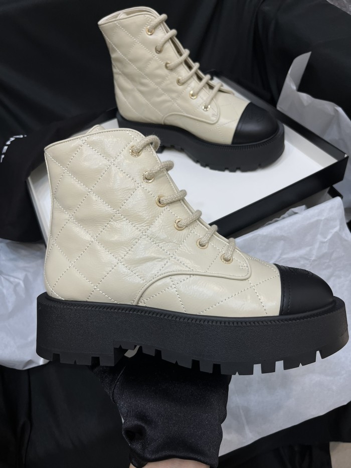 NIGO Chanel Women's Fall And Winter Solid Color Lace-up Mid-calf Thick-soled Knight Boots Shoes #nigo75458