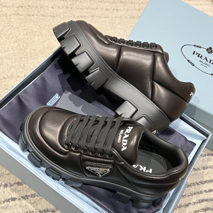 NIGO Prada Women's Autumn and Winter Triangle Label Logo Solid Color Sheepskin Thick Sole Loafers Shoes #nigo75448