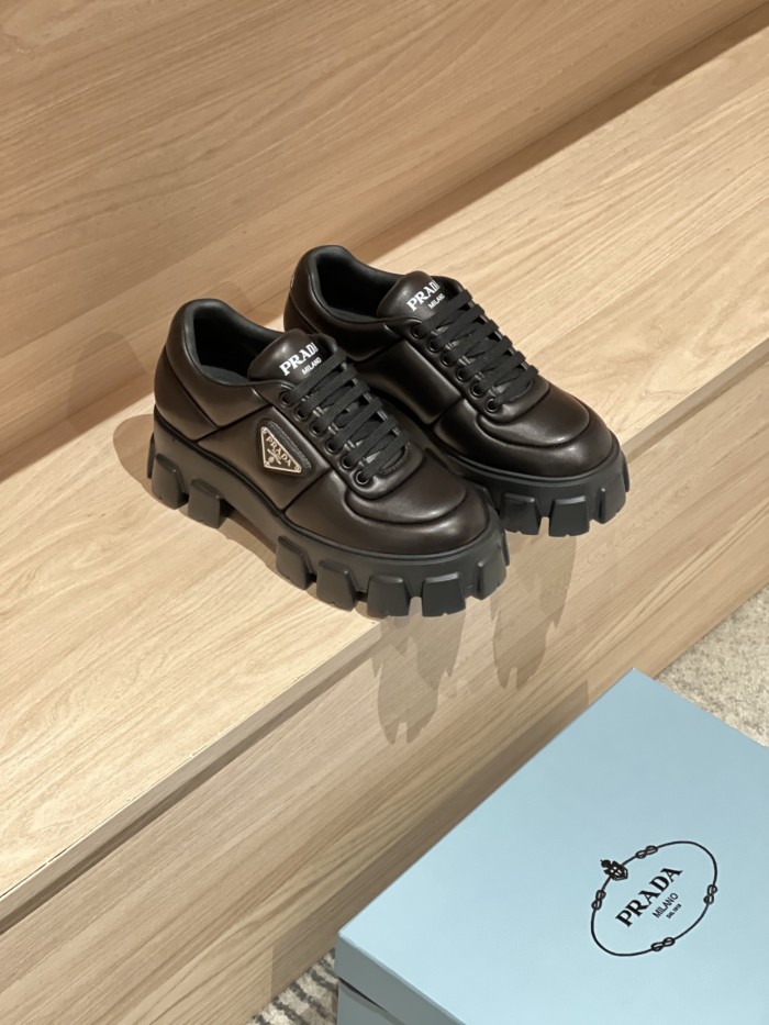 NIGO Prada Women's Autumn and Winter Triangle Label Logo Solid Color Sheepskin Thick Sole Loafers Shoes #nigo75448