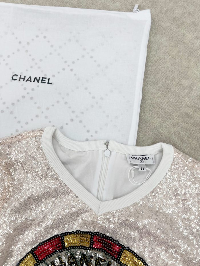 NIGO Chanel Women's Summer Sequins Geometric Pattern Solid Color Round Neck Short Sleeve T-Shirt #nigo75461