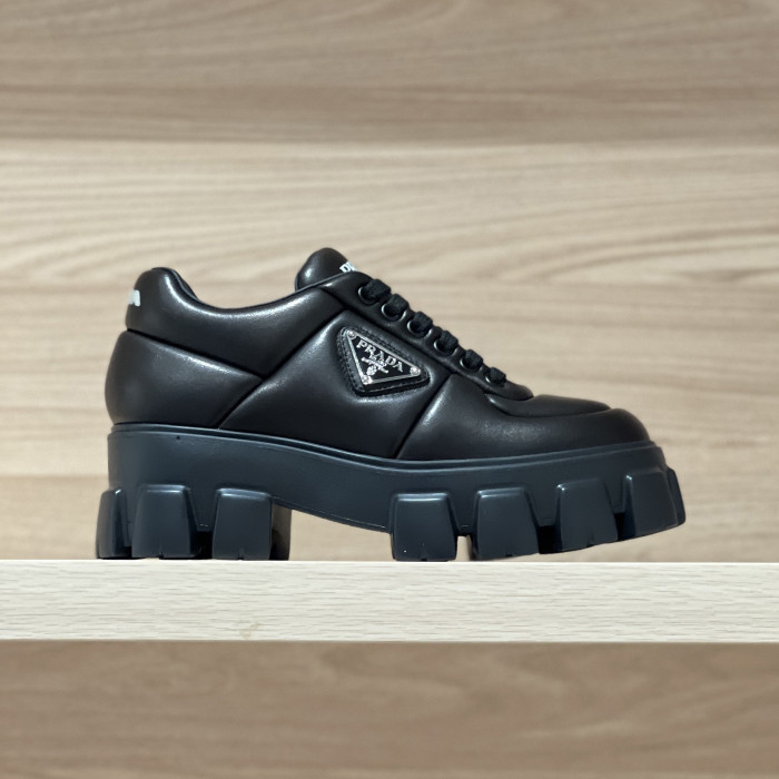 NIGO Prada Women's Autumn and Winter Triangle Label Logo Solid Color Sheepskin Thick Sole Loafers Shoes #nigo75448