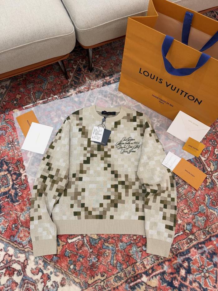 NIGO Louis Vuitton Men's Spring and Autumn Square Printed Round Neck Cotton Long Sleeve Pullover Sweater #nigo75451