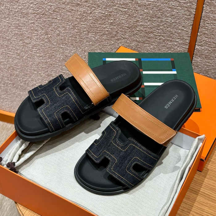 NIGO Hermes Men's Simple Comfortable Velcro Casual Leather Sandals Slippers Shoes #nigo75449