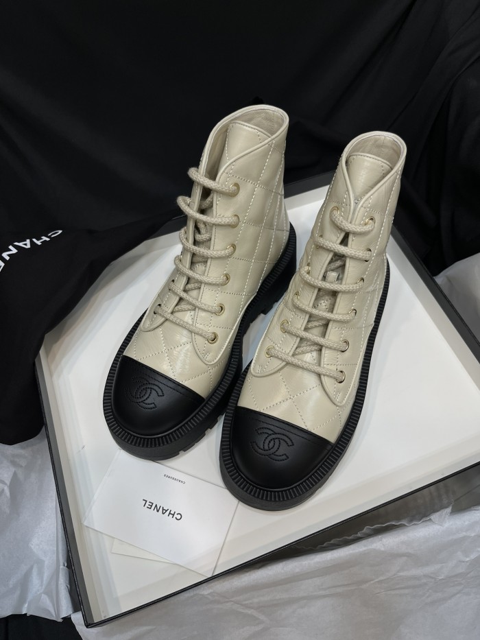NIGO Chanel Women's Fall And Winter Solid Color Lace-up Mid-calf Thick-soled Knight Boots Shoes #nigo75458