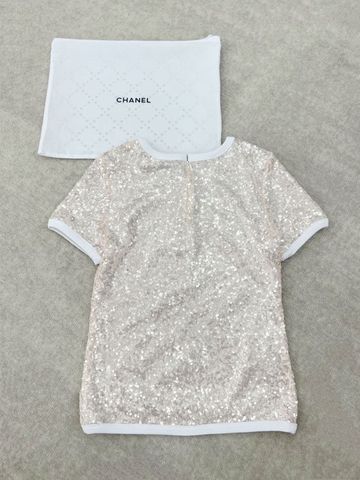 NIGO Chanel Women's Summer Sequins Geometric Pattern Solid Color Round Neck Short Sleeve T-Shirt #nigo75461