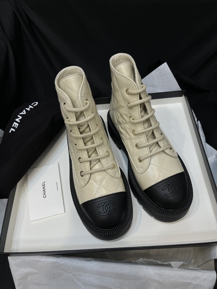 NIGO Chanel Women's Fall And Winter Solid Color Lace-up Mid-calf Thick-soled Knight Boots Shoes #nigo75458