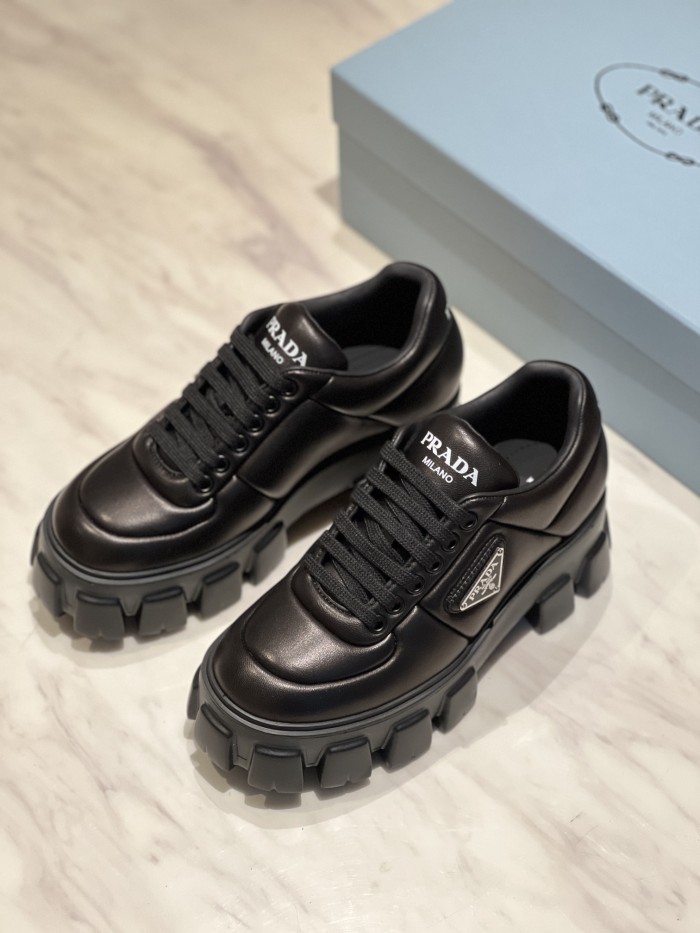 NIGO Prada Women's Autumn and Winter Triangle Label Logo Solid Color Sheepskin Thick Sole Loafers Shoes #nigo75448