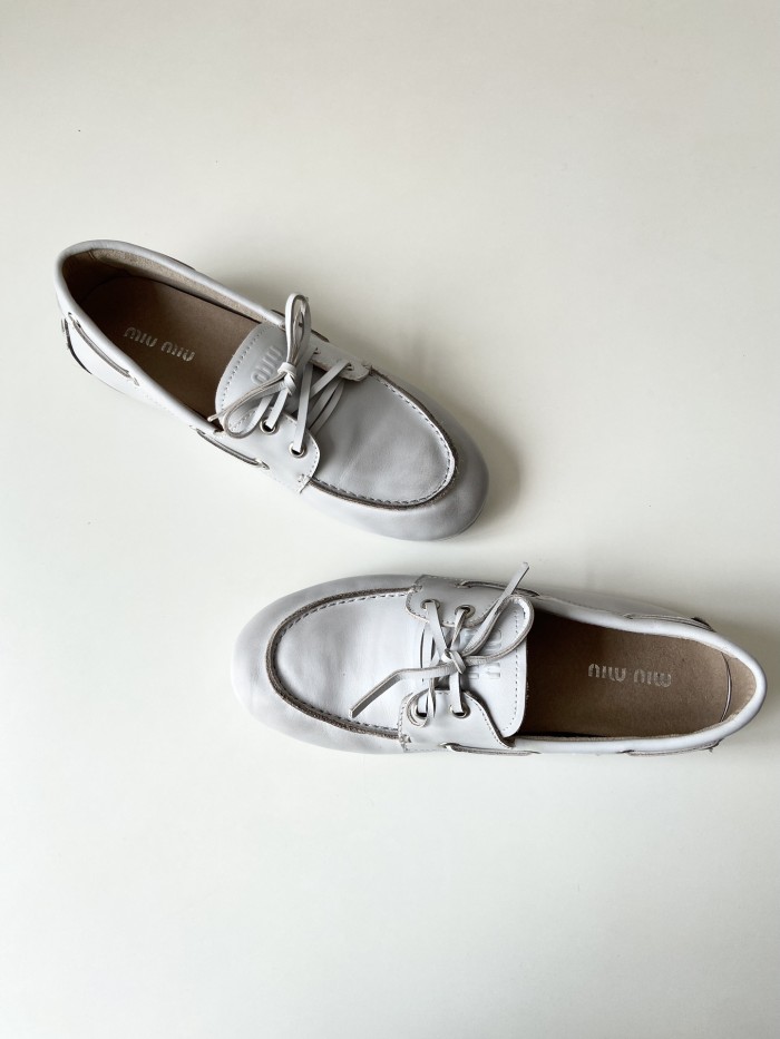NIGO MiuMiu Women's Spring And Summer Solid Color Round Head Overfoot Low Top Lace Up Loafers Shoes #nigo75441