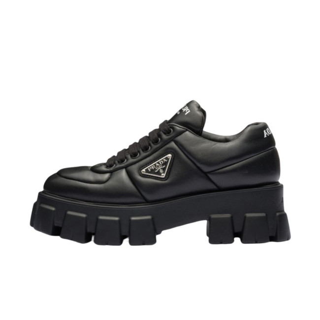 NIGO Prada Women's Autumn and Winter Triangle Label Logo Solid Color Sheepskin Thick Sole Loafers Shoes #nigo75448
