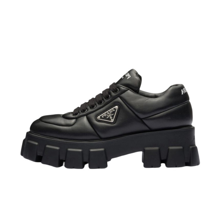 NIGO Prada Women's Autumn and Winter Triangle Label Logo Solid Color Sheepskin Thick Sole Loafers Shoes #nigo75448