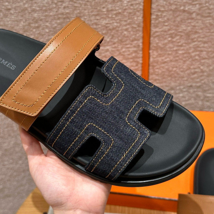 NIGO Hermes Men's Simple Comfortable Velcro Casual Leather Sandals Slippers Shoes #nigo75449
