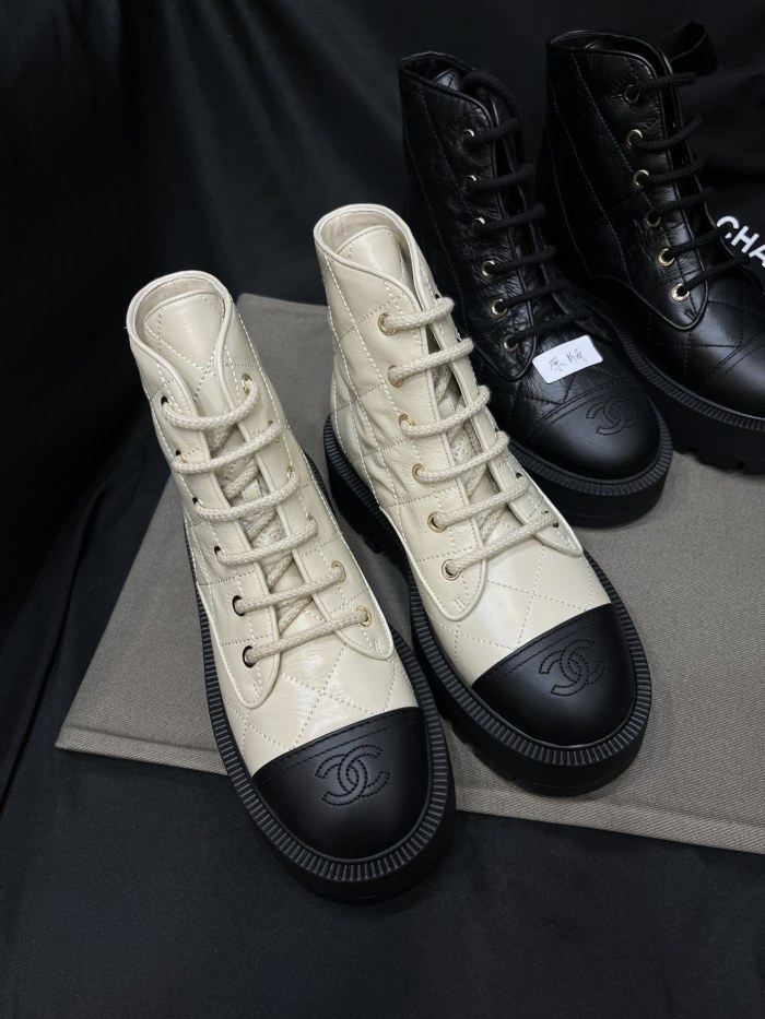 NIGO Chanel Women's Fall And Winter Solid Color Lace-up Mid-calf Thick-soled Knight Boots Shoes #nigo75458