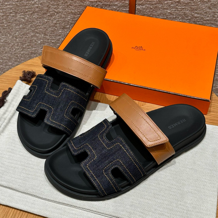 NIGO Hermes Men's Simple Comfortable Velcro Casual Leather Sandals Slippers Shoes #nigo75449