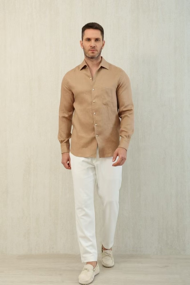 NIGO Loro Piana Men's Spring And Summer Solid Color André Shirt Lapel Single-breasted Linen Shirt Ngvp #nigo7962