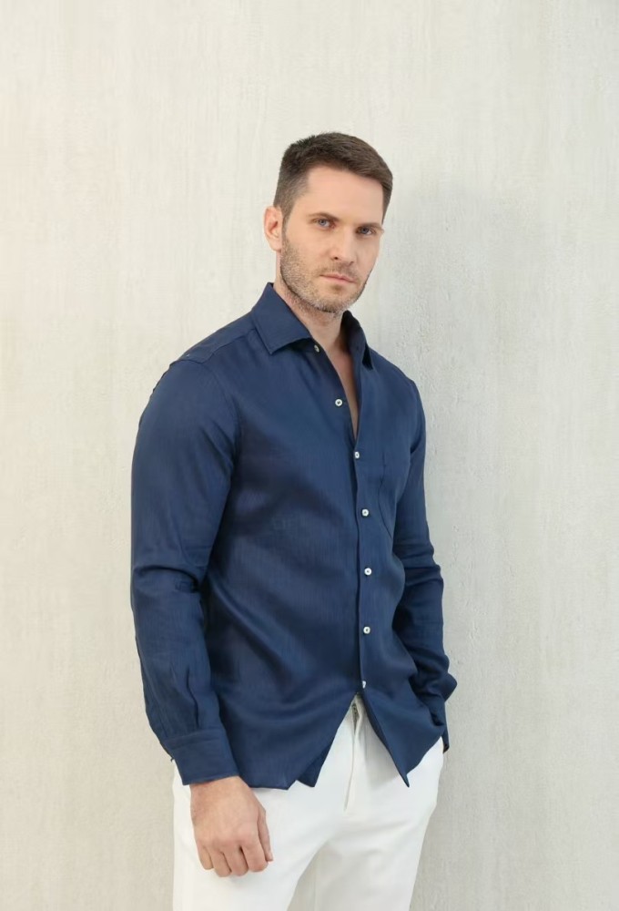 NIGO Loro Piana Men's Spring And Summer Solid Color André Shirt Lapel Single-breasted Linen Shirt Ngvp #nigo7962