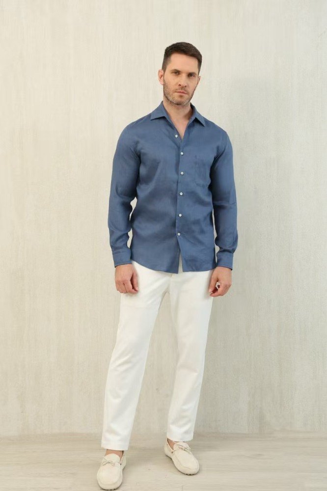 NIGO Loro Piana Men's Spring And Summer Solid Color André Shirt Lapel Single-breasted Linen Shirt Ngvp #nigo7962