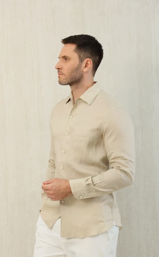 NIGO Loro Piana Men's Spring And Summer Solid Color André Shirt Lapel Single-breasted Linen Shirt Ngvp #nigo7962
