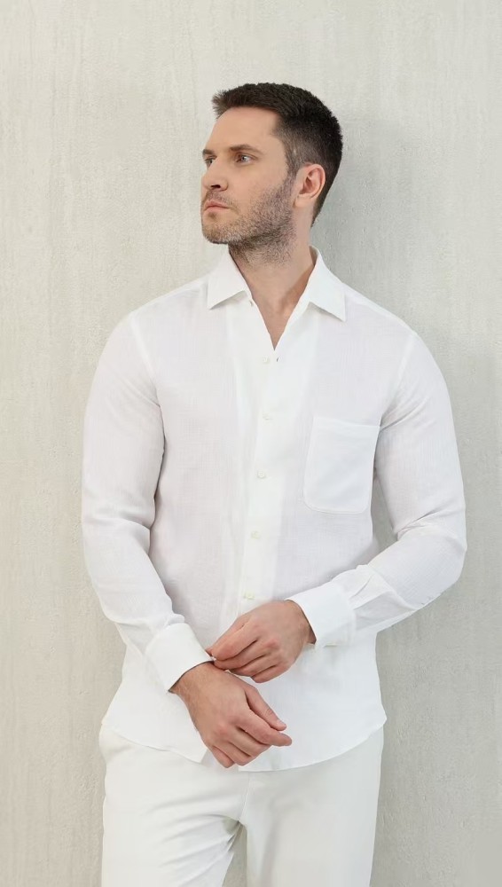 NIGO Loro Piana Men's Spring And Summer Solid Color André Shirt Lapel Single-breasted Linen Shirt Ngvp #nigo7962