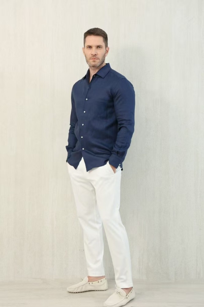 NIGO Loro Piana Men's Spring And Summer Solid Color André Shirt Lapel Single-breasted Linen Shirt Ngvp #nigo7962