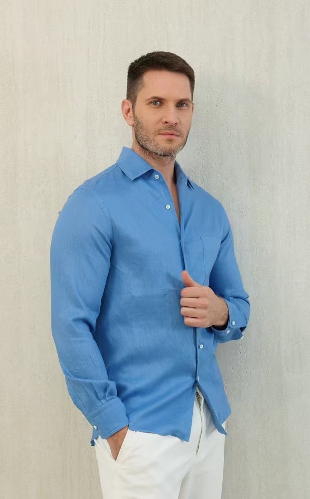 NIGO Loro Piana Men's Spring And Summer Solid Color André Shirt Lapel Single-breasted Linen Shirt Ngvp #nigo7962