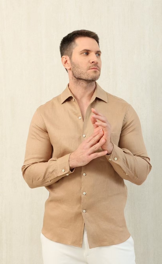 NIGO Loro Piana Men's Spring And Summer Solid Color André Shirt Lapel Single-breasted Linen Shirt Ngvp #nigo7962