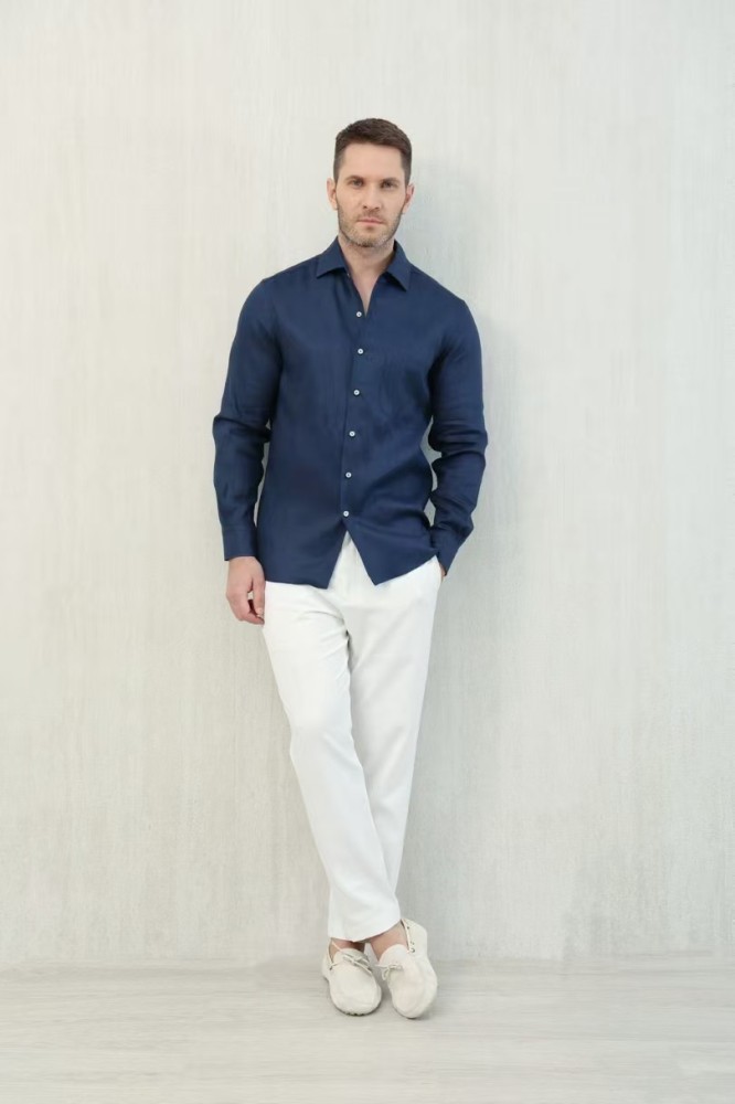 NIGO Loro Piana Men's Spring And Summer Solid Color André Shirt Lapel Single-breasted Linen Shirt Ngvp #nigo7962