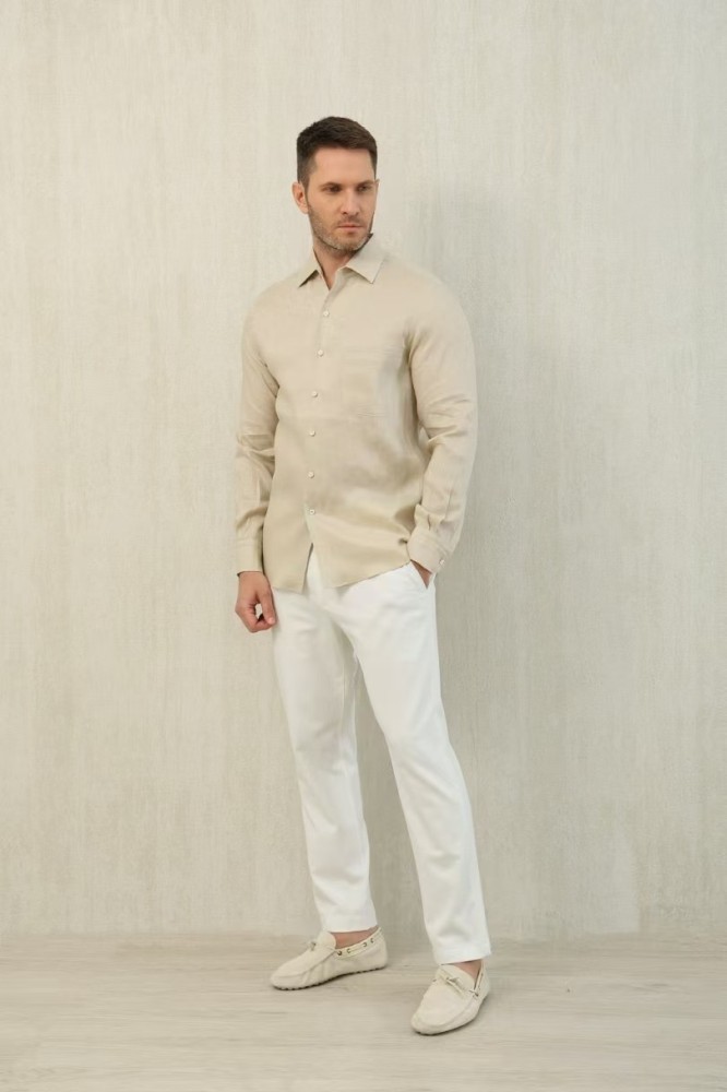 NIGO Loro Piana Men's Spring And Summer Solid Color André Shirt Lapel Single-breasted Linen Shirt Ngvp #nigo7962