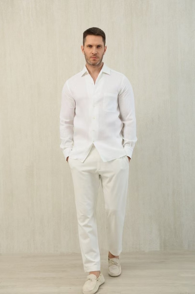 NIGO Loro Piana Men's Spring And Summer Solid Color André Shirt Lapel Single-breasted Linen Shirt Ngvp #nigo7962