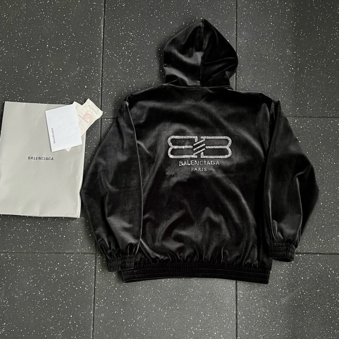 NIGO Balenciaga Men's And Women's Spring And Fall Solid Color Velvet Rhinestone Print Zipper Hooded Loose Long Sleeved Sweater Sweatshirt Jacket #nigo75464