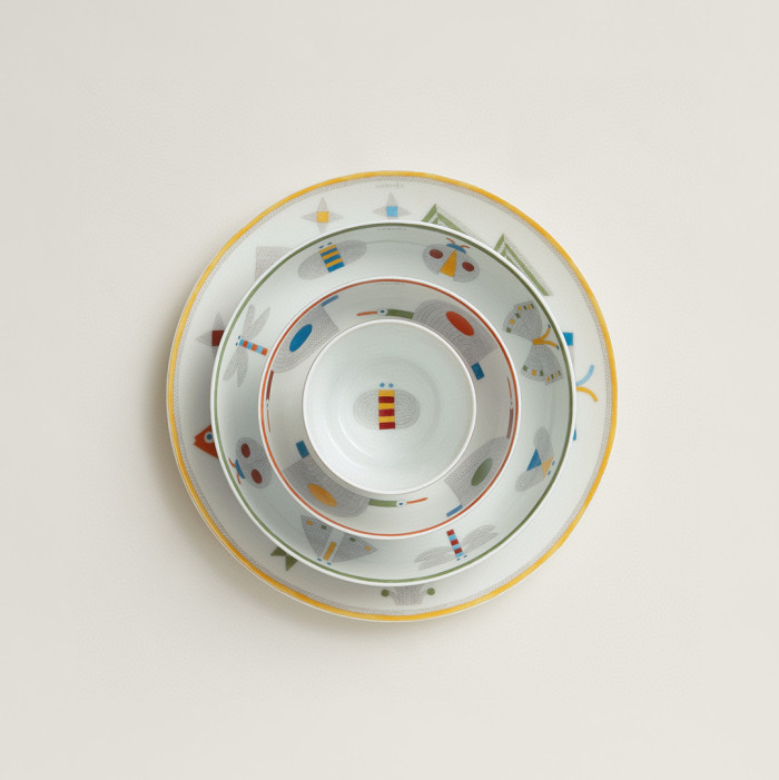 NIGO Hermes Animaux Nattes Colorful Animal Pattern Printed Bone China Material Dessert Plate, Cereal Plate, Dinner Bowl, Flat Bottom Cup Four Pieces Set Accessories #nigo75466